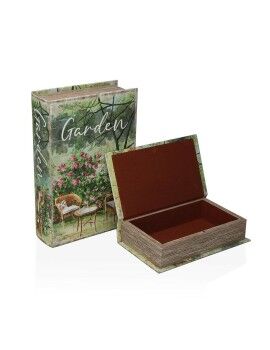 Jogo de Caixas Decorativas Versa Garden Tela Madeira MDF Livro 7 x 27 x 18 cm