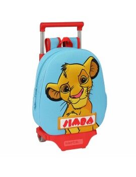 Mochila Escolar 3D com Rodas The Lion King Simba Vermelho Azul Claro (28 x 10 x 67 cm)