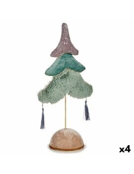 Árbol de Navidad Poliéster Turquesa Plateado Madera 12 x 43 x 22 cm (4 Unidades)