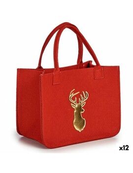 Saco Natalício Rena Vermelho Dourado 19 x 42 x 35 cm (12 Unidades)