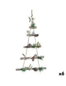 Adorno Navideño Árbol de Navidad Marrón Plateado Madera Plástico 34 x 5 x 65 cm (6 Unidades)