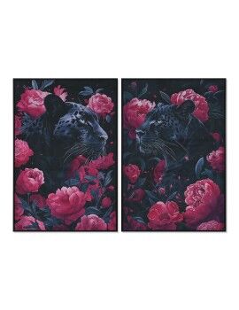 Cuadro Home ESPRIT Negro Rosa 83 x 4 x 123 cm (2 Unidades)