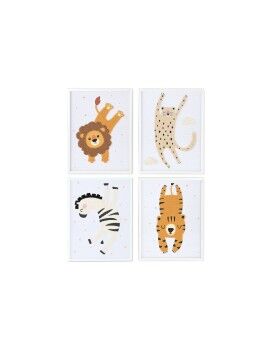 Cuadro Home ESPRIT Amarillo Blanco Infantil Animales 30 x 1,8 x 40 cm (4 Unidades)