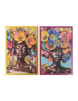 Pintura Home ESPRIT Amarelo Cor de Rosa Moderno Africana 80 x 3,3 x 120 cm (2 Unidades)