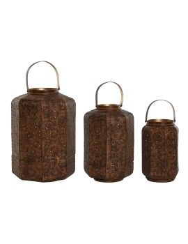 Set de Portavelas Home ESPRIT Marrón Dorado Metal 26 x 26 x 38,5 cm