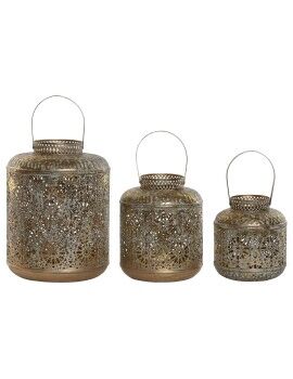 Set de Portavelas Home ESPRIT Dorado Metal 24 x 24 x 32 cm