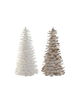 Árbol de Navidad Home ESPRIT Blanco Dorado Cartón Pluma 22 x 22 x 46 cm (2 Unidades)