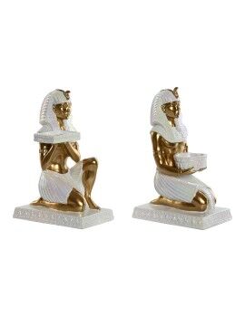 Figura Decorativa Home ESPRIT Blanco Dorado Resina Oriental Egipcio 12,5 x 17 x 25 cm (2 Unidades)