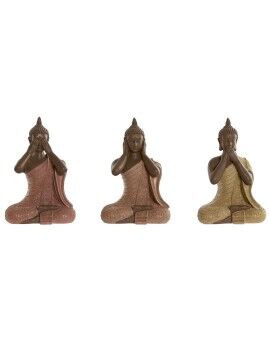 Figura Decorativa Home ESPRIT Laranja Coral Lima Resina Buda Oriental 9 x 6 x 13 cm (3 Unidades)