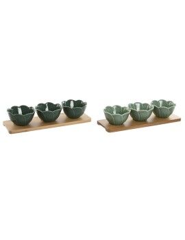 Conjunto para Aperitivos Home ESPRIT Verde Verde-escuro Bambu Porcelana Tropical 4 Peças 32 x 10...