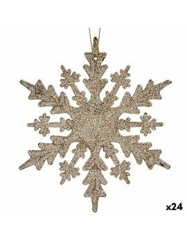 Adorno Navideño Copos de nieve Champagne Plástico Purpurina 15 x 15 x 0,2 cm (24 Unidades)