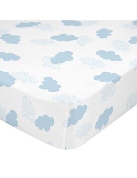 Sábana Bajera HappyFriday BASIC KIDS Azul Blanco 70 x 140 x 14 cm Nubes