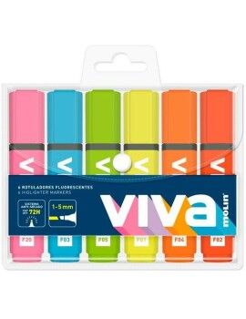 Conjunto de Marcadores Fluorescentes Molin VIVA Multicolor 6 Peças