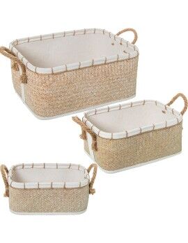 Conjunto de Cestos Alexandra House Living 03826 Branco Castanho vime Rotim Fibra natural (3...