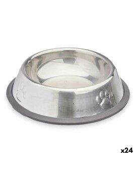 Comedero para Perro Plateado Gris Goma Metal 15 x 4 x 15 cm (24 Unidades)