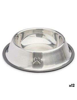 Comedero para Perro Plateado Gris Goma Metal 22 x 6 x 22 cm (12 Unidades)