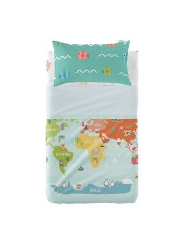 Conjunto de Lençóis HappyFriday Happynois World Map Multicolor Berço de Bebé 2 Peças