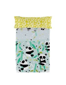 Conjunto de Lençóis HappyFriday Moshi Moshi Panda garden blue Azul Solteiro 2 Peças