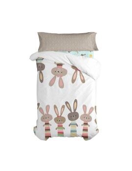 Juego de funda nórdica HappyFriday Moshi Moshi Rabbit Family Multicolor Cama de 80/90 2 Piezas