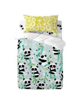 Conjunto de capa de edredom HappyFriday Moshi Moshi Panda Garden Blue Azul Berço de Bebé 2 Peças