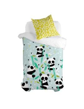 Conjunto de capa de edredom HappyFriday Moshi Moshi Panda Garden Blue Azul Solteiro 2 Peças