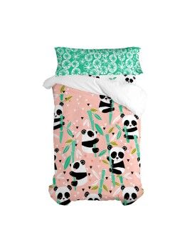 Conjunto de capa de edredom HappyFriday Moshi Moshi Panda Garden Cor de Rosa Solteiro 2 Peças