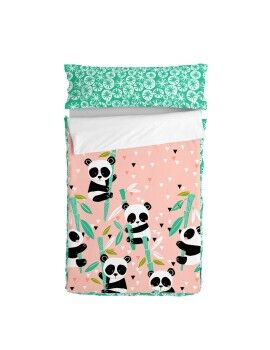 Capa de Edredão com Enchimento HappyFriday Moshi Moshi Panda Garden Cor de Rosa 105 x 200 cm