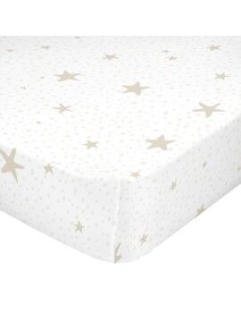 Lençol de baixo HappyFriday BASIC KIDS Branco Bege 70 x 140 x 14 cm Estrelas