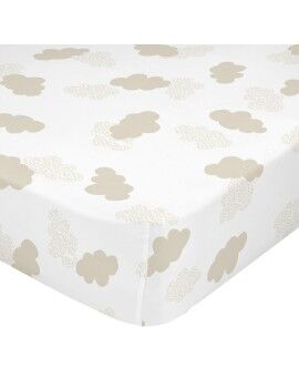 Sábana Bajera HappyFriday BASIC KIDS Blanco Beige 70 x 140 x 14 cm Nubes