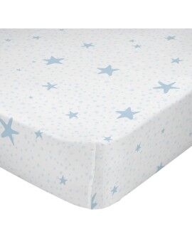 Sábana Bajera HappyFriday BASIC KIDS Azul Blanco 60 x 120 x 14 cm Estrellas