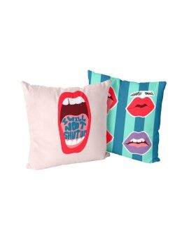 Funda de cojín HappyFriday Aware Lips Multicolor 50 x 50 cm 2 Piezas