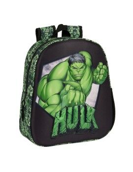 Mochila Infantil 3D Hulk Preto Verde 27 x 33 x 10 cm