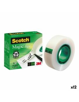 Cinta Adhesiva Scotch Magic Transparente Blanco 19 mm x 33 m (12 Unidades)