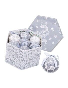 Bolas de Navidad Plateado Plata Papel Polyfoam Ciervo 7,5 x 7,5 x 7,5 cm (14 Unidades)