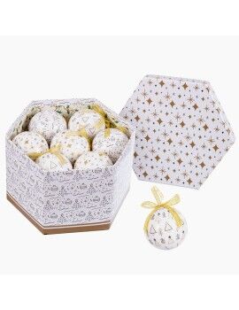 Bolas de Natal Branco Dourado Papel Polyfoam 7,5 x 7,5 x 7,5 cm (14 Unidades)