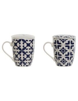 Taza con Filtro para Infusiones Home ESPRIT Azul Blanco Mediterráneo 340 ml (2 Unidades)