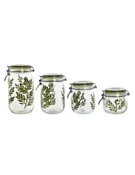 Conjunto de 4 Potes Home ESPRIT Verde Cristal Ferro 1,5 L 11,3 x 11,3 x 21,7 cm