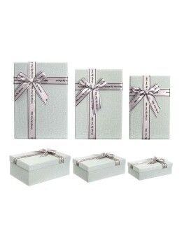 Juego de Cajas Decorativas Gris oscuro Cartón Lazo 3 Piezas