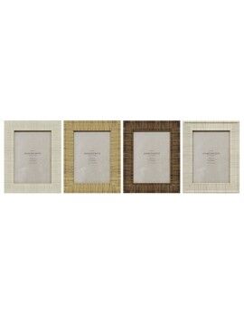 Marco de Fotos Home ESPRIT Beige Natural Cristal Poliestireno Scandi 18,5 x 2 x 23,5 cm (4 Unidades)