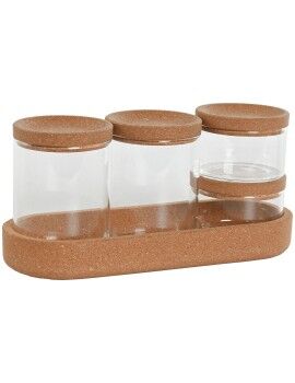 Set de Botes Home ESPRIT Transparente Natural Corcho Vidrio de Borosilicato