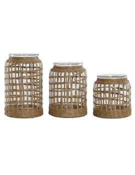 Jarrón Home ESPRIT Natural Cristal 16,5 x 16,5 x 27 cm (3 Piezas)