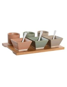 Set de Aperitivo DKD Home Decor 28 x 18,8 x 1,5 cm Porcelana Multicolor Bambú 10 Piezas Escandinavo