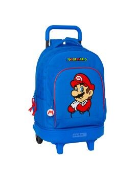 Mochila Escolar con Ruedas Super Mario Play Azul Rojo 33 X 45 X 22 cm