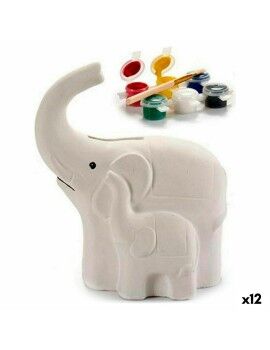 Hucha Elefante Cerámica Blanco (8,3 x 14 x 12 cm) (12 Unidades)