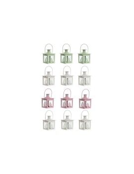 Farolas Home ESPRIT Blanco Verde Rosa Cristal Hierro Shabby Chic 7 x 7 x 10 cm (3 Piezas) (4...