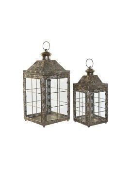 Farolas Home ESPRIT Dorado Metal Cristal Árabe 26 x 26 x 53 cm (2 Piezas)