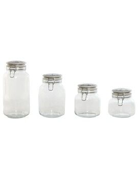 Set de 4 Botes Home ESPRIT Azul Blanco Metal Silicona Cristal Gres 800 ml 1 L 1,5 L 2,2 L 4 Piezas