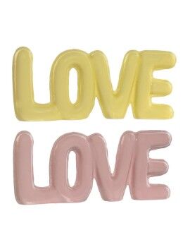 Figura Decorativa Home ESPRIT LOVE Amarelo Cor de Rosa Infantil 24 X 2,5 X 10 cm (2 Unidades)