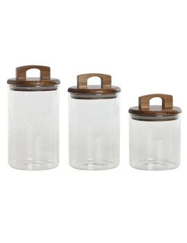 Conjunto de 3 Potes Home ESPRIT Castanho Transparente Acácia Vidro de Borosilicato 650 ml 900 ml...