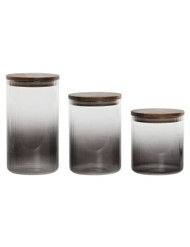 Conjunto de 3 Potes Home ESPRIT Cinzento Natural Acácia Vidro de Borosilicato 900 ml 1,5 L 1,2 L...